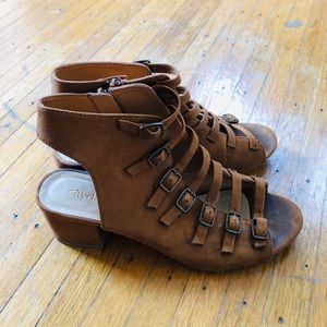 Buckle Open Toe Bootie Heels